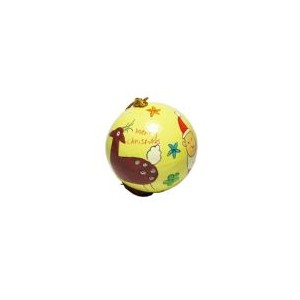 Boule de Noël Papier Maché Personnages Naifs sur Fond Jaune 